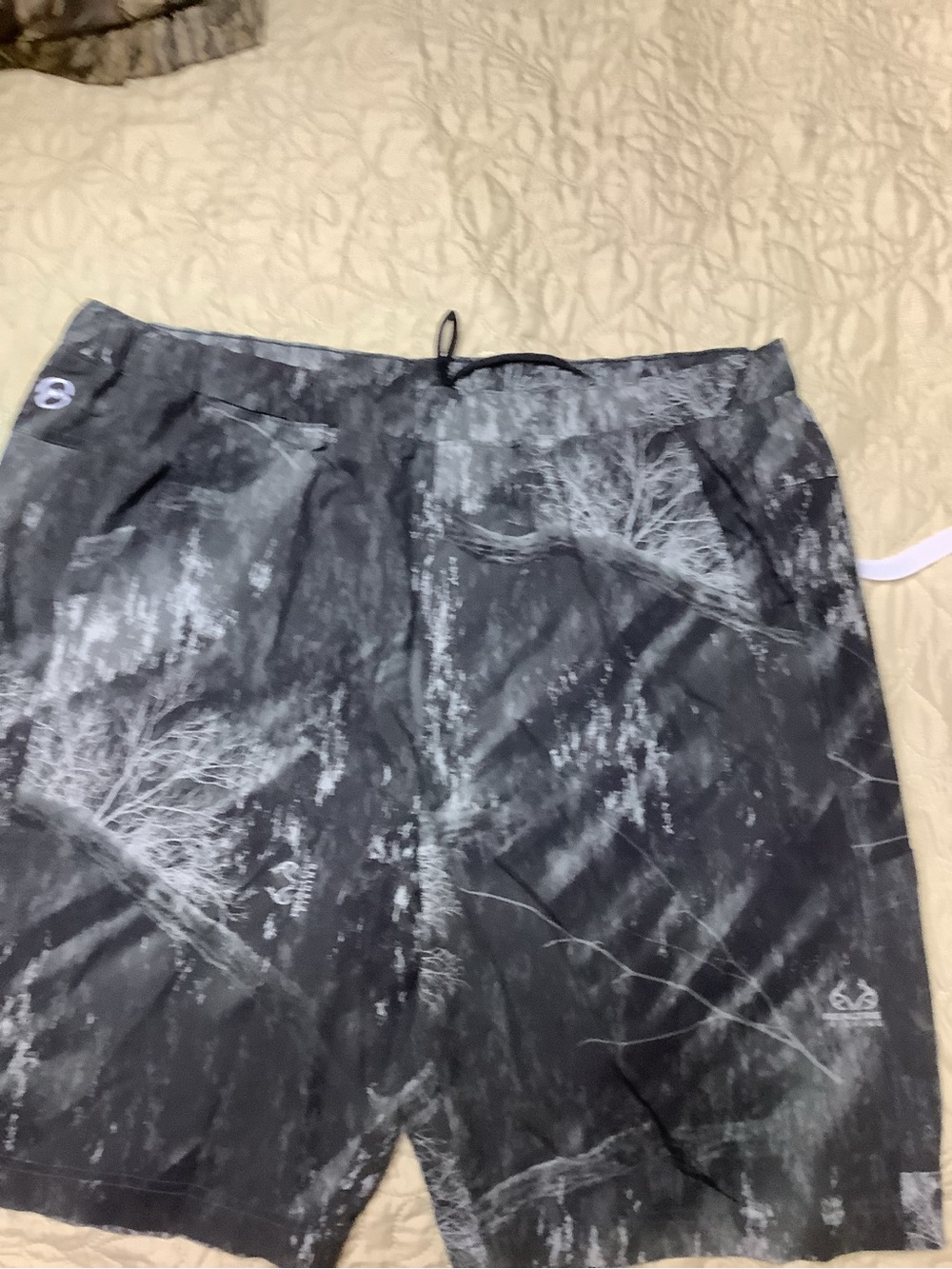 Magellan Outdoors Black & Gray Fishing Shorts with Tree-Print Waistband